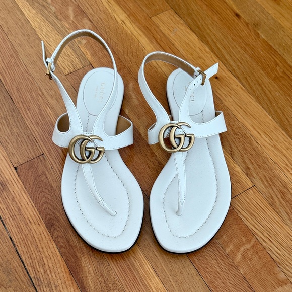 Gucci White Sandals with Gold Accents - Picture 1 of 4